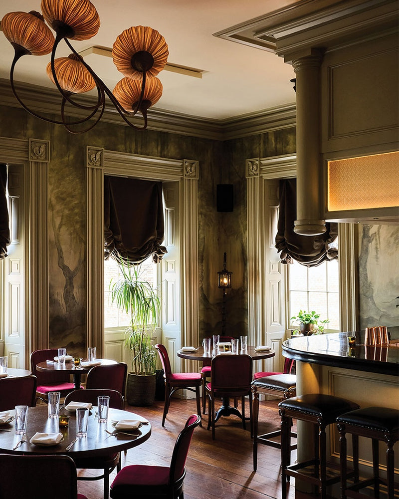 5 Palms Chandelier by Aqua Creations. Featured in Charleston's Lowland Tavern designed by Method Studios. Photo by: Peter Frank Edwards.