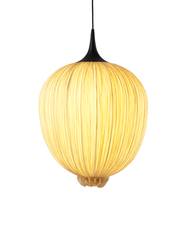 Dippa sculptural pendant light in Gold hand-pleated silk by Aqua Creations