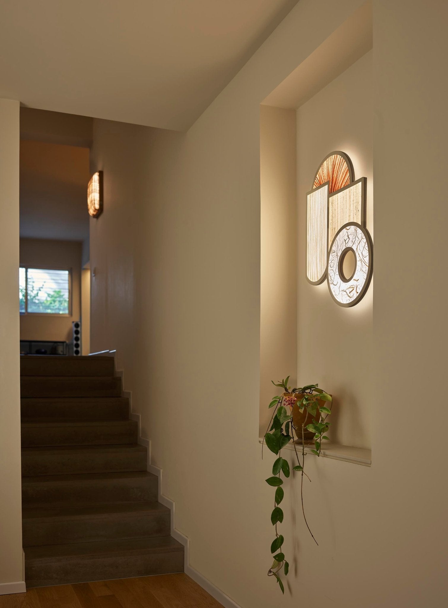 Miami 1 Wall Light Redwood, Cream silk colors, Raw Paper & Raw Silk