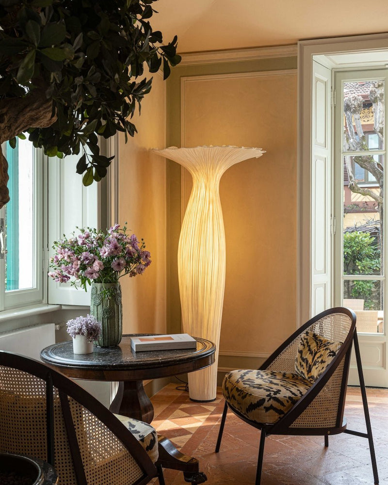 Morning Glory Floor Lamp by Aqua Creations Luminary Design Studio. Featured at the Villa Flora - Lake Como. Interior design by Ingrid Steyrer. Photo by Mattia Aquila.