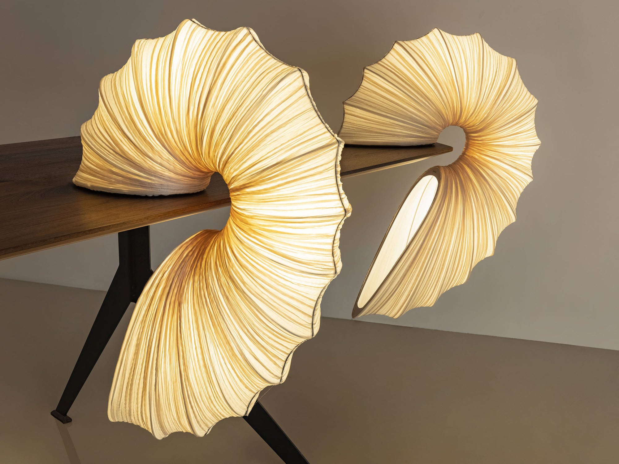 Same Same Table & Shelf Lamp — sculptural table lamp in hand-dyed silk by Aqua Creations