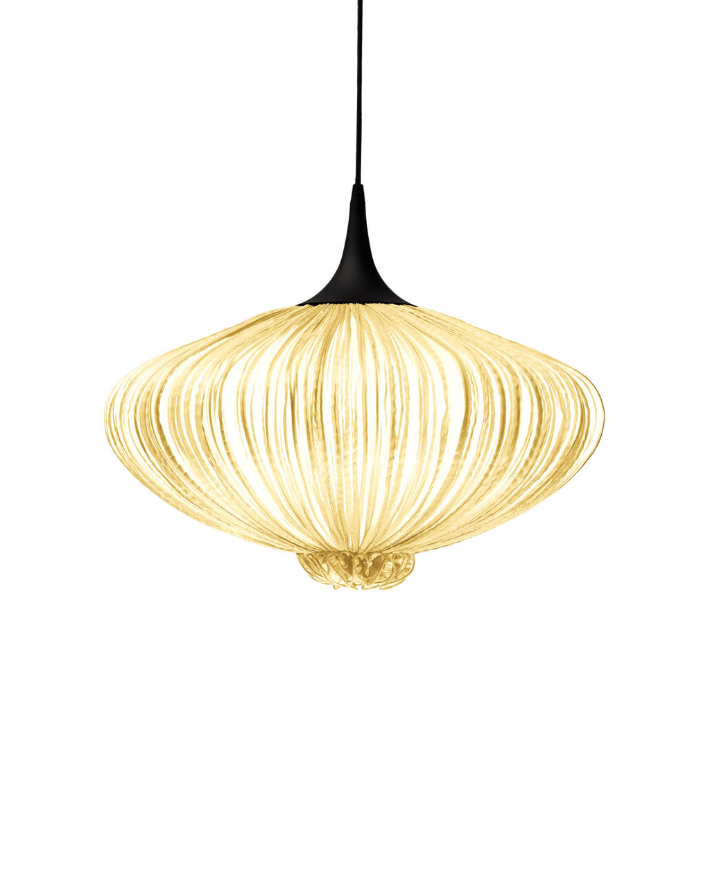 Suuria sculptural pendant light in Gold hand-pleated silk by Aqua Creations
