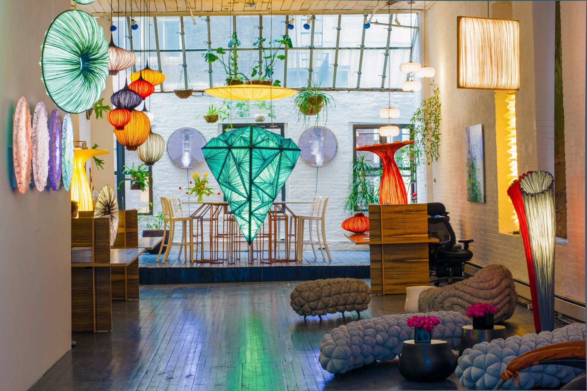 Zooid Pendant Light in custom turquoise silk